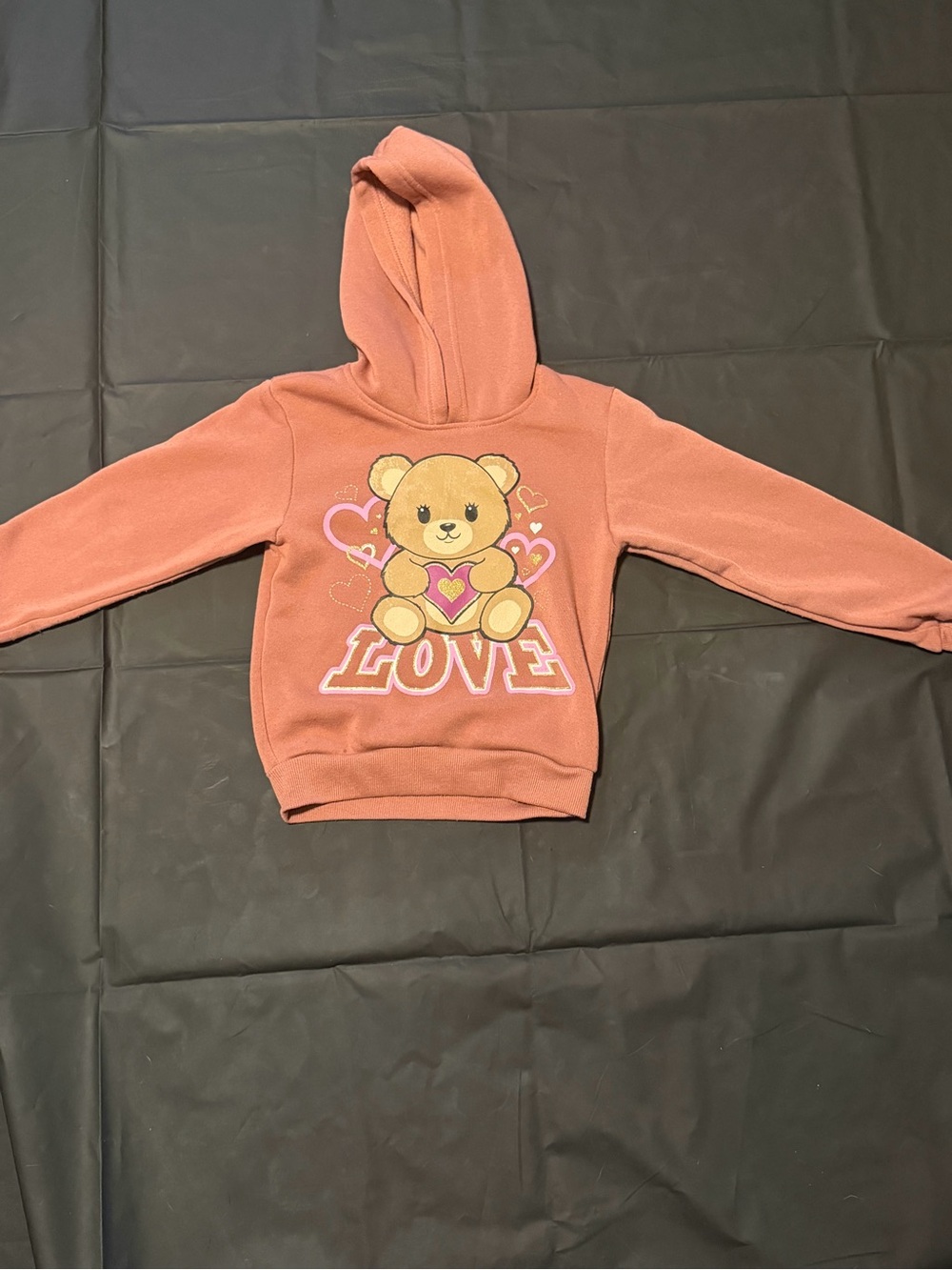 Girls Pink Teddy Bear Love Hoodie Size 4 – Cozy & Cute